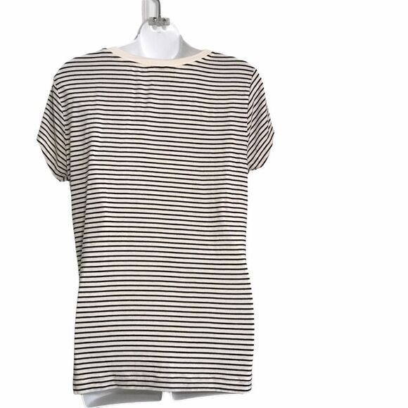 H&M Striped Crewneck Short Sleeve Tee Black Cream Medium - Picture 2 of 8